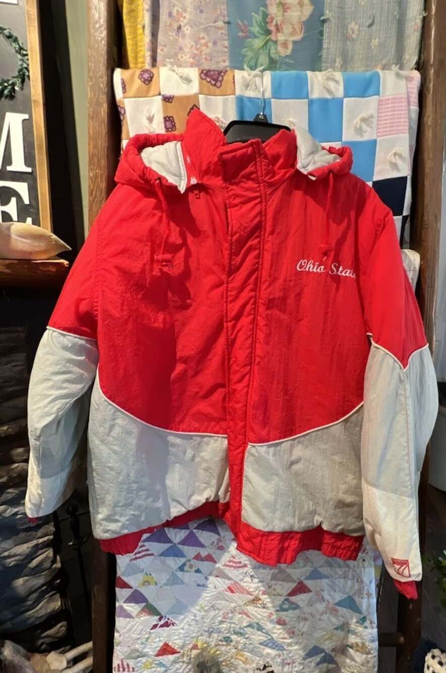 Logo 7 Red and White Puffer Jacket with Ohio State Embroidery - XL